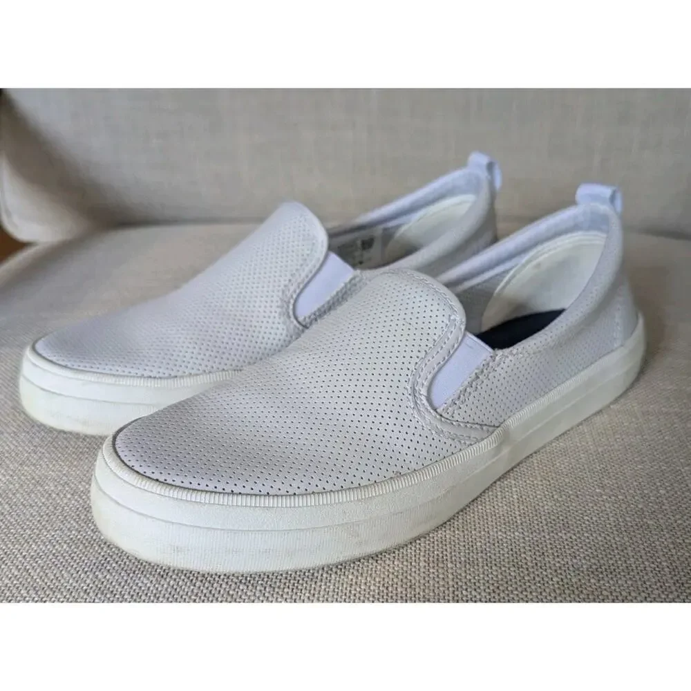 Women's SPERRY Crest Twin Gore Mini Perf White Slip on Casual Sneakers Size 8.5